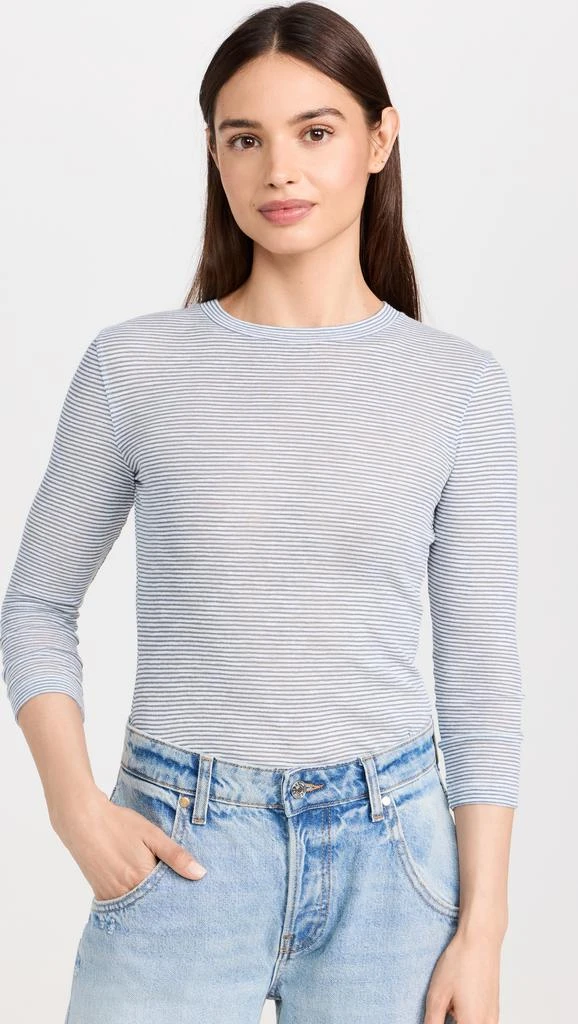 Vince Micro Stripe 3/4 Sleeve Crew Tee 1