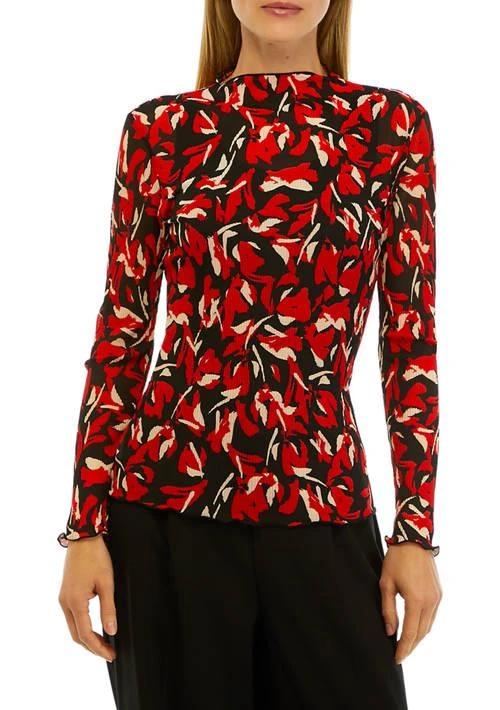 THE LIMITED Limited Womens Floral Print Mesh Funnel Neck Top 1
