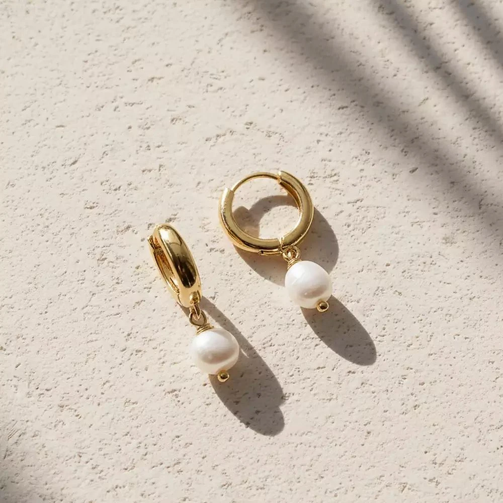 Joey Baby Gold Plated Freshwater Pearl Drop Hoop Earrings