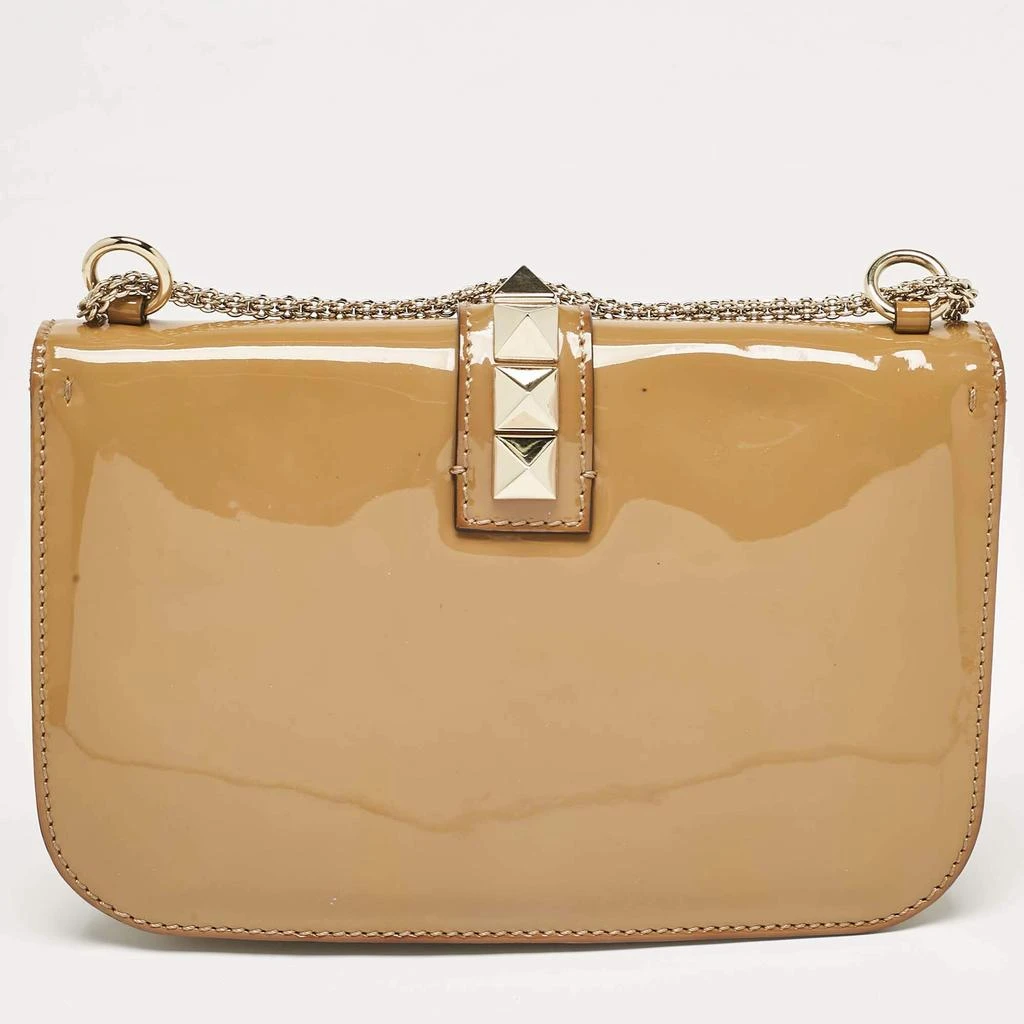 Valentino Valentino Beige Patent Leather Medium Rockstud Glam Lock Shoulder Bag 5