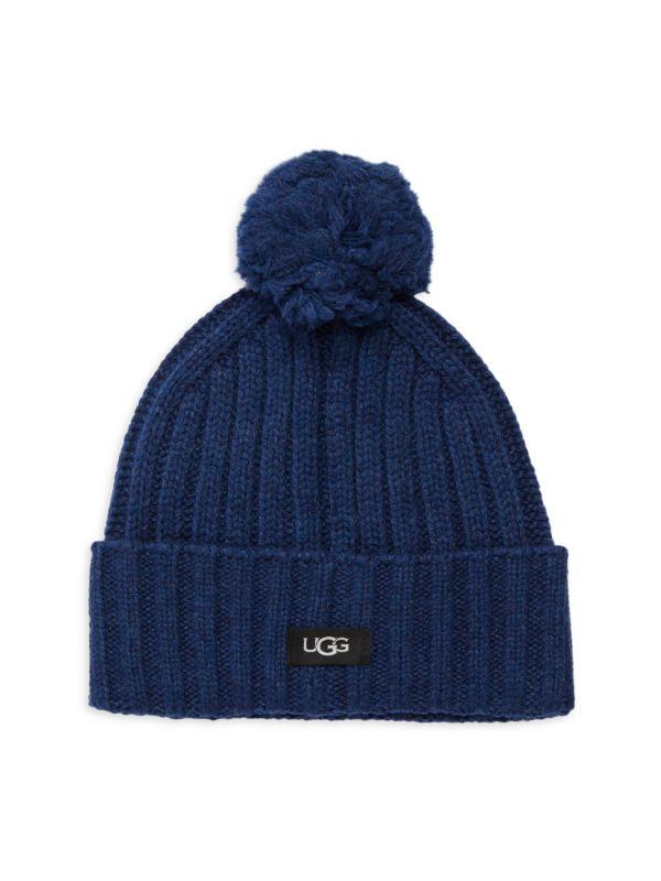 UGG Faux Fur Pom Rib Knit Beanie