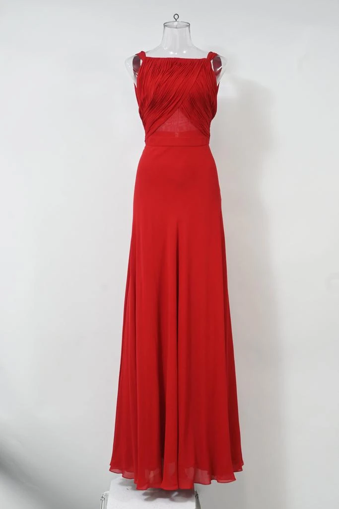 Shop Pleated Detail Maxi Backless Dress Gown in Red Polyester on