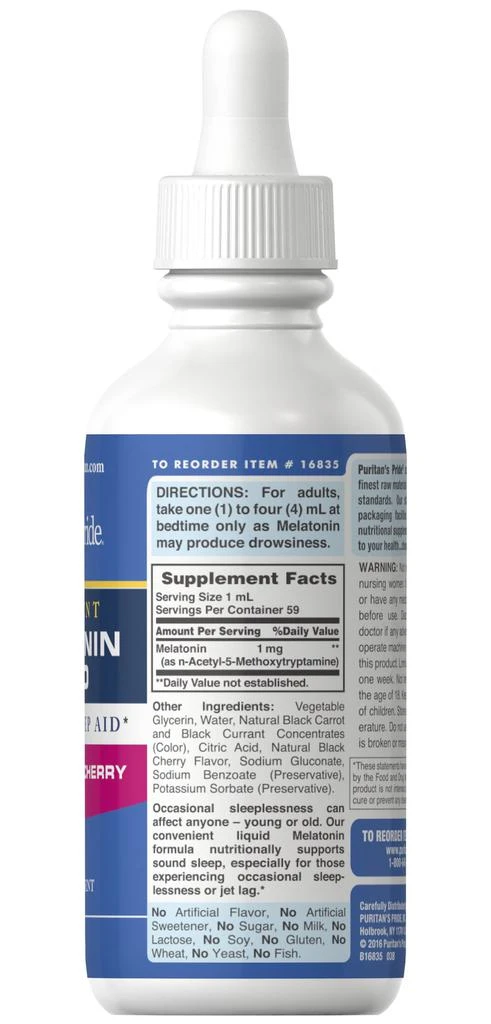 Puritan's Pride Sublingual Melatonin 1 mg Liquid Cherry 3