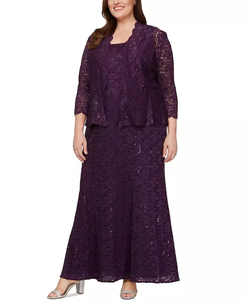 SL Fashions Plus Size Stretch Lace Gown & Jacket 1