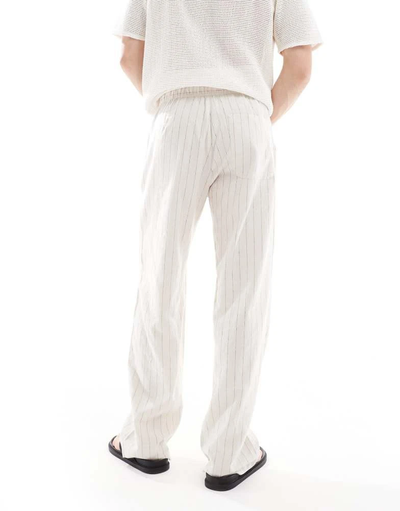 Bershka Bershka linen rich striped trouser in sand 4