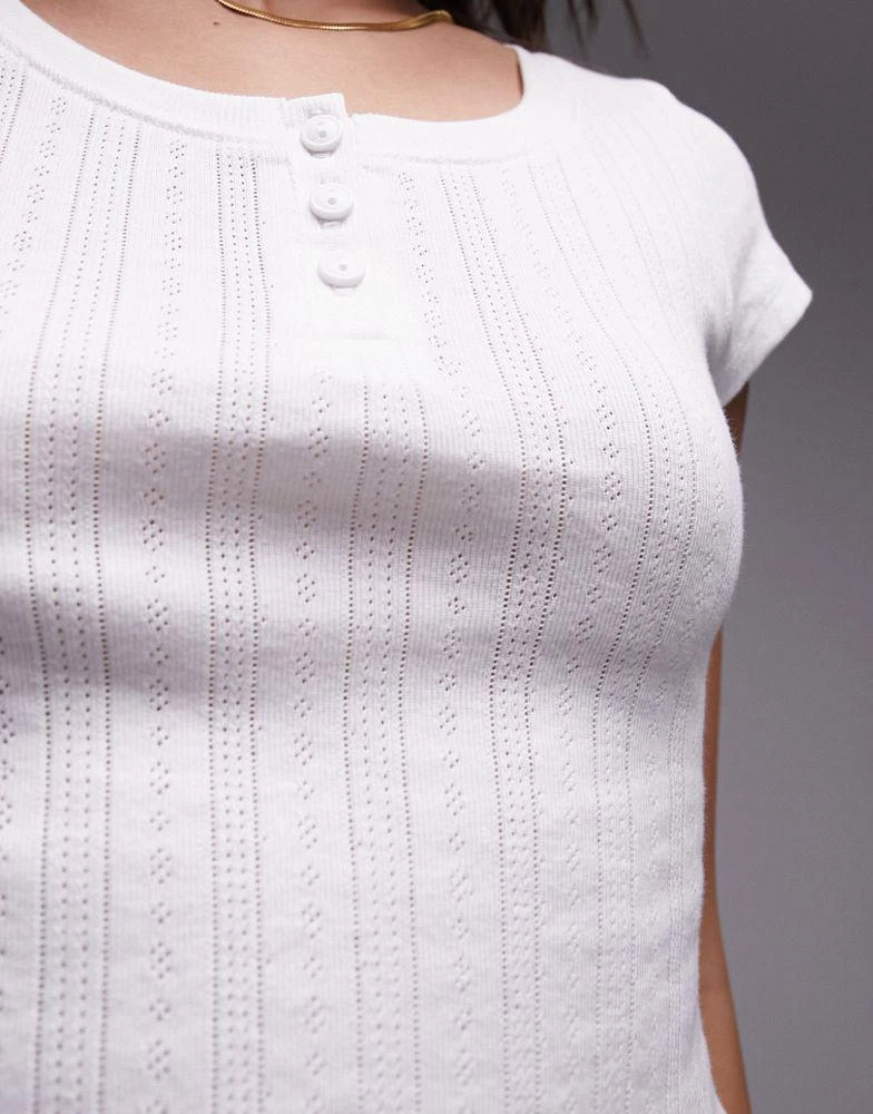 Topshop Topshop pointelle cropped tee in white 4
