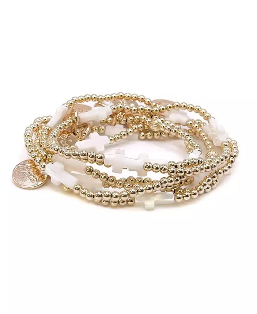 Bowood Lane 4mm Gold Filled Ball and Mother Of Pearl Cross Stretch Bracelet 4