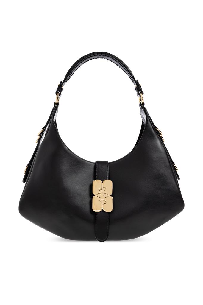Ganni Black Leather Hobo Medium Shoulder Bag – On Sale Now