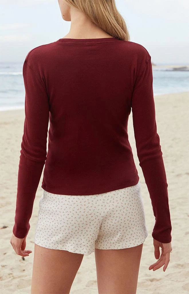 John Galt Burgundy Ainsley Long Sleeve Crop Top 4