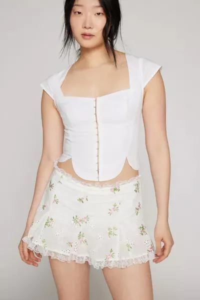 For Love & Lemons For Love & Lemons Kinsley Lace-Trim Floral Mini Skort 1