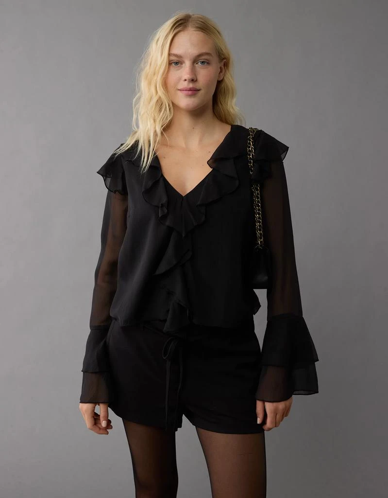 AE AE Long-Sleeve Chiffon Ruffle Blouse 1