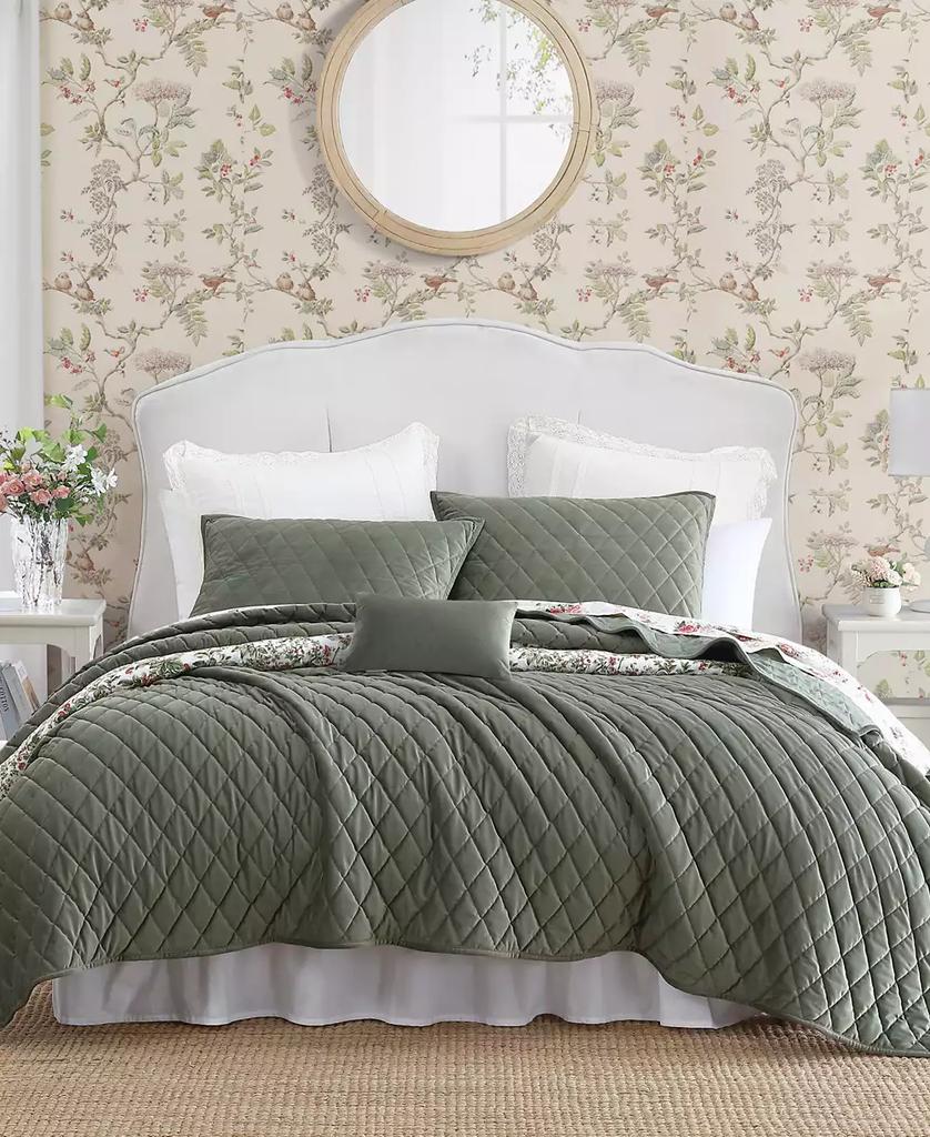 Laura Ashley Solid Diamond Stitch Velvet 3-Piece Quilt Set