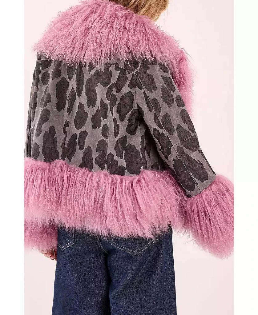 Nasty Gal Women
s Printed Shearling Leather Jacket 6