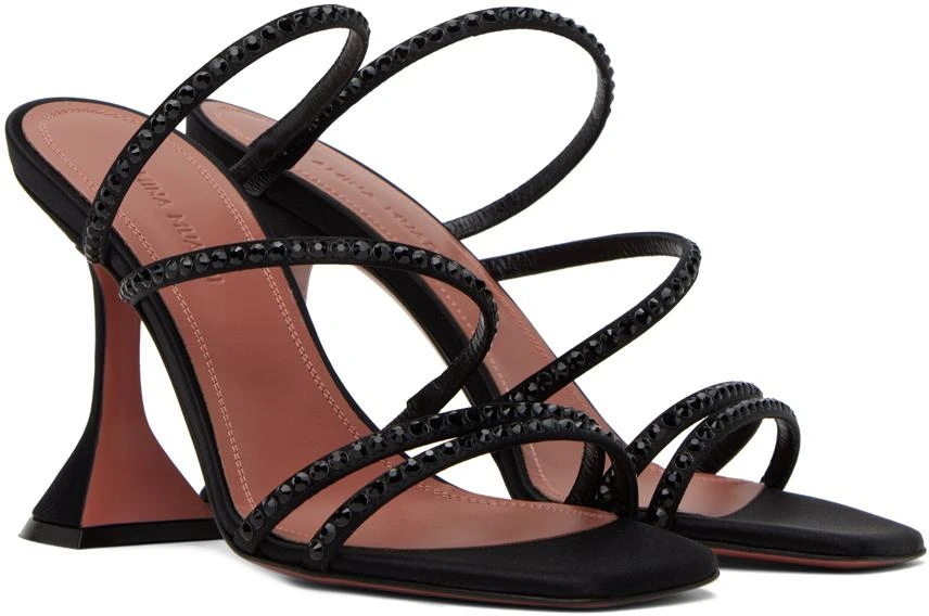 Amina Muaddi Black Naima Crystal Heeled Sandals 4