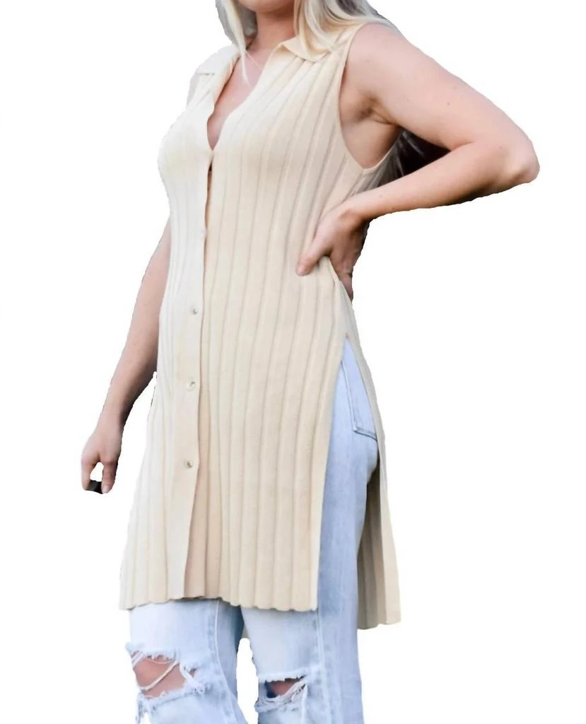 SAGE THE LABEL Sage The Label - Women
s Ribbed Button Up Collared Long Sleeveless Cardigan 3
