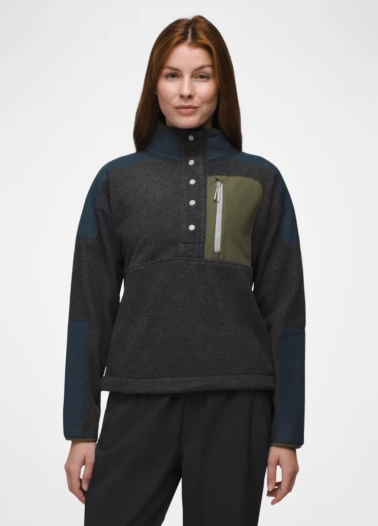 Prana Womens prAna Peak Fleece Snap Up - Charcoal / Stormy Night