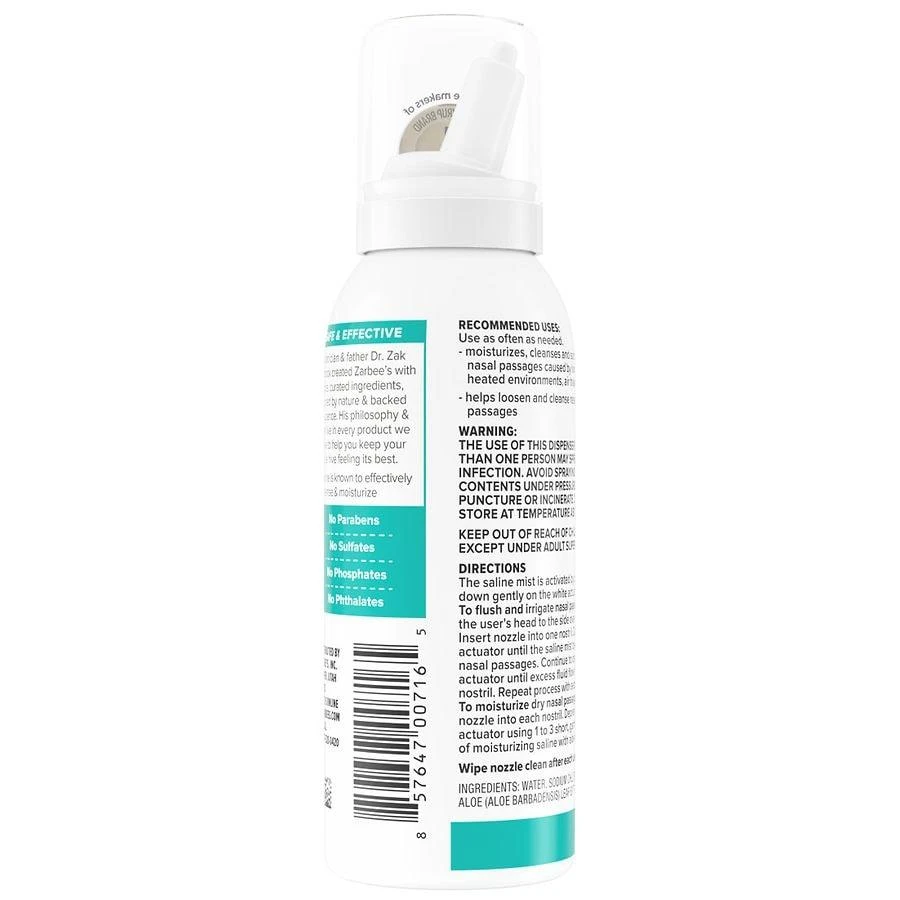 ZarBee's Naturals Soothing Saline Nasal Mist With Aloe For All Ages Fragrance-Free 2