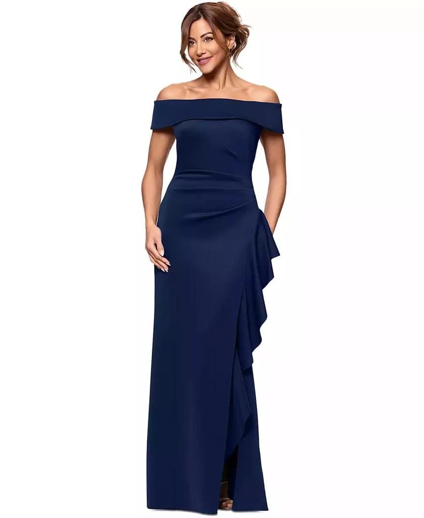 XSCAPE Women's Off-The-Shoulder Ruffled Side-Slit Gown 1
