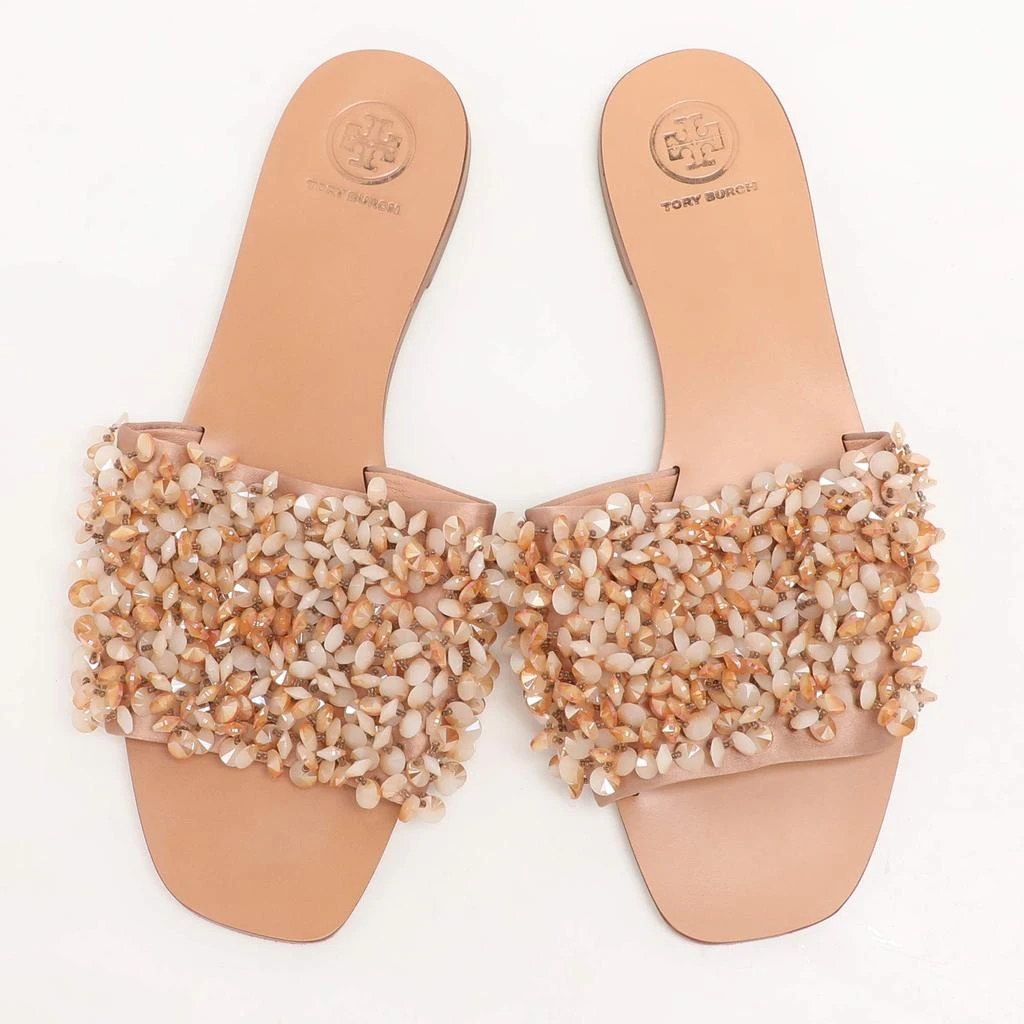 Tory Burch Tory Burch Beige Satin Embellished Logan Slide Sandals Size 39.5 3