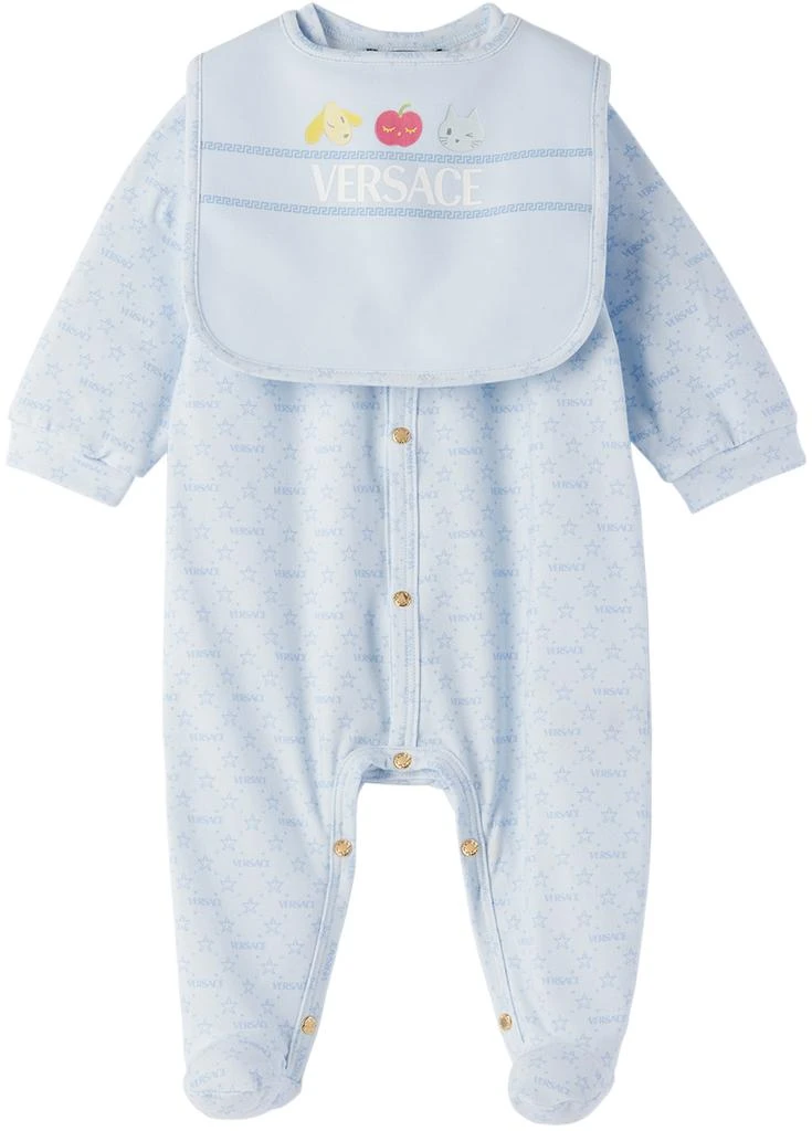 Versace Baby Blue 'Versace Morning' Jumpsuit & Bib Set 1