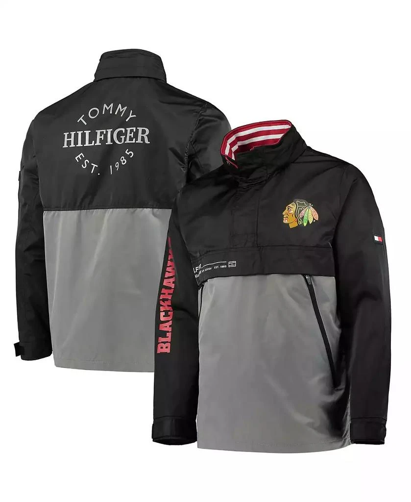 Tommy Hilfiger Men's Black, Gray Chicago Blackhawks Anorak Quarter-Zip Hoodie Jacket 1