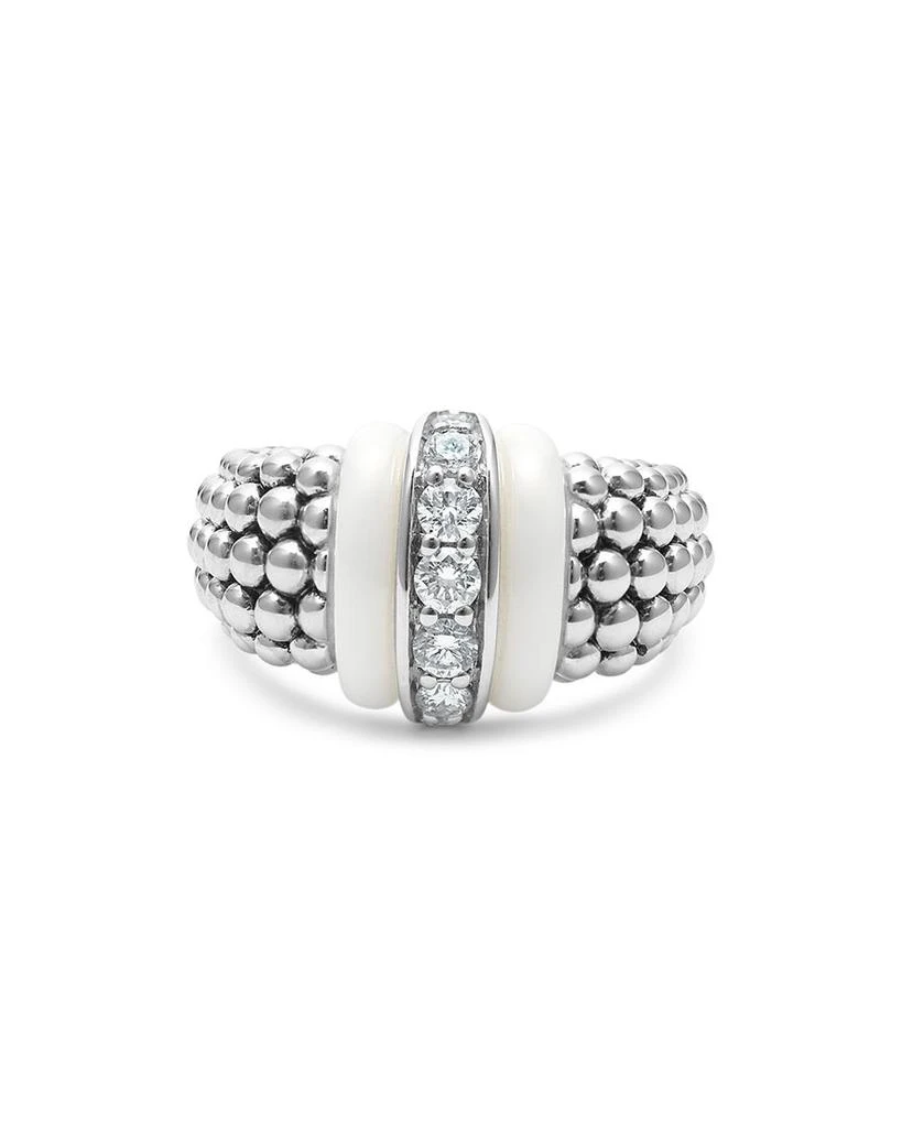 LAGOS Ceramic 
Sterling Silver White Caviar Diamond Ring 5