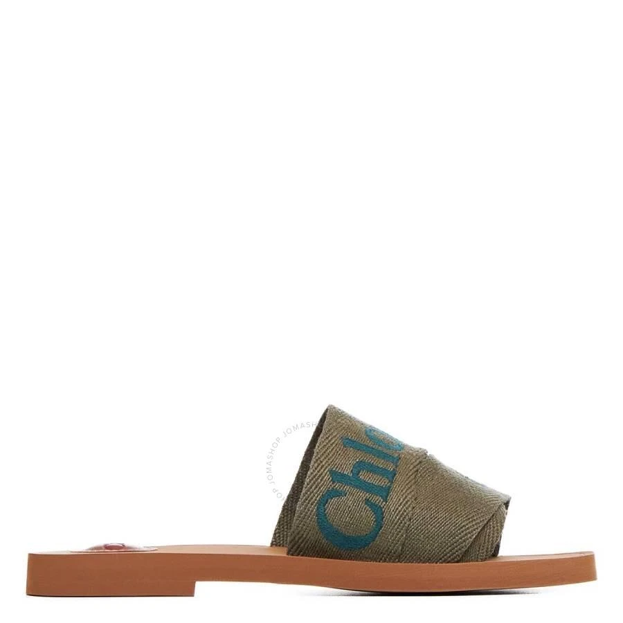 Chloé Chloe Woody Logo Flat Mules in Sweet Khaki, Brand Size 35 ( US Size 5 ) 1