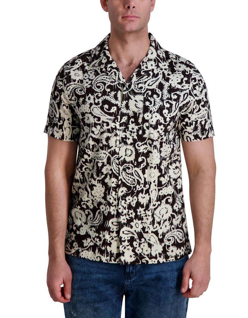 Karl Lagerfeld Paris FLORAL PRINT SHORT SLEEVE CAMP SHIRT