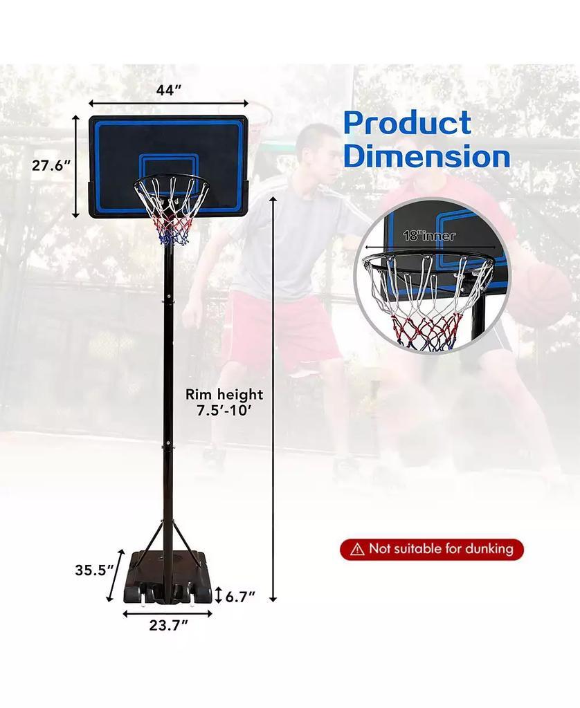 SUGIFT Adjustable Portable Basketball Hoop System with 44 Inch Backboard