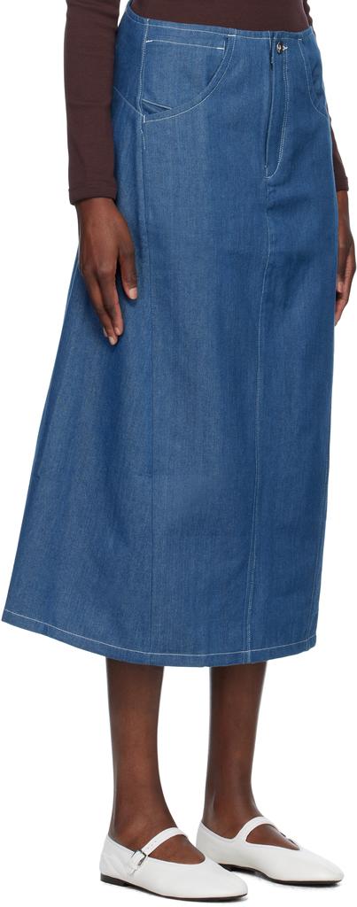 Story mfg. Blue Twisty Denim Midi Skirt