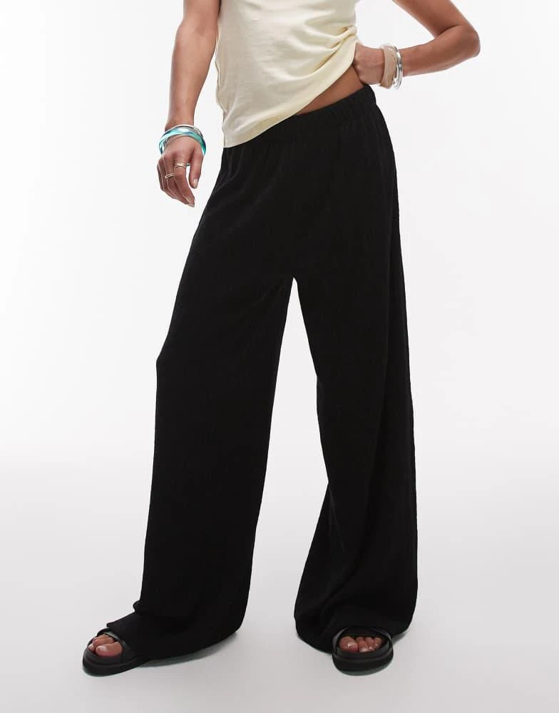 Topshop Topshop textured wide leg trousers in black 5