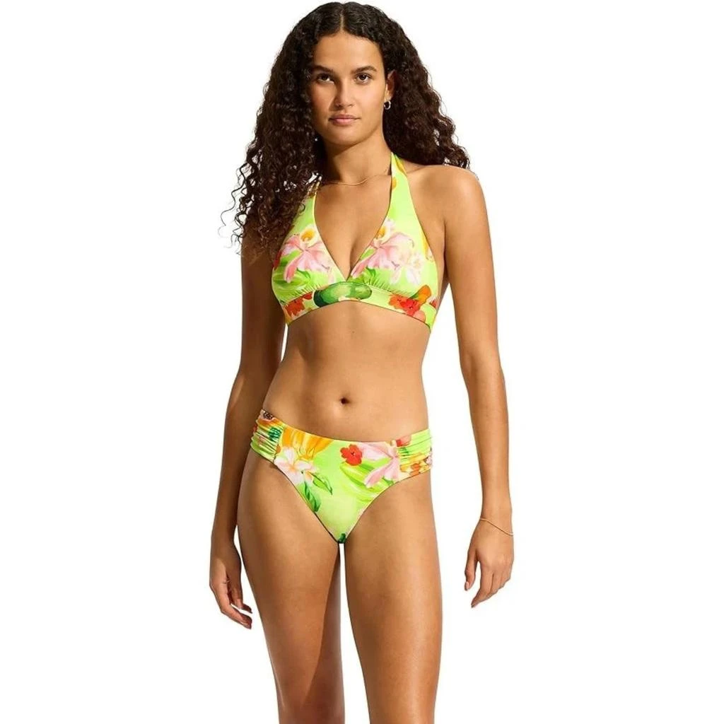 Seafolly Tropique Bikini Bottom Women's Aloe Gel Tropical Ruched Side RED298 from Premium Outlets