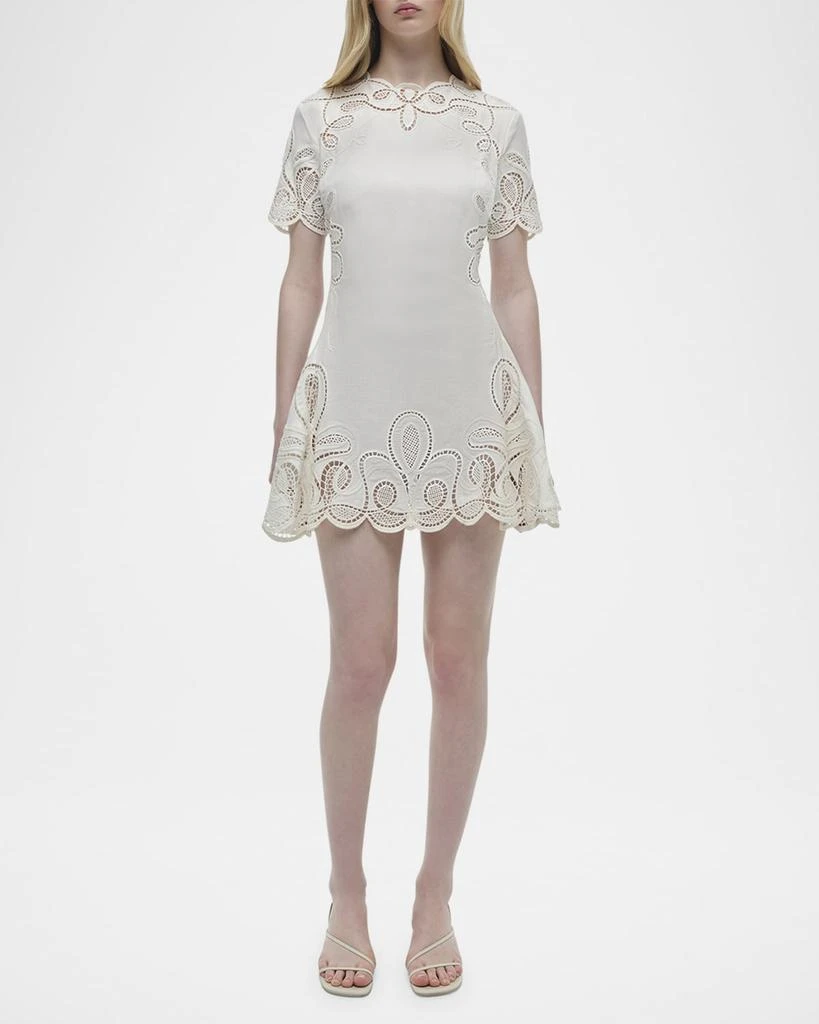 SIMKHAI Morrigan Embroidered Short-Sleeve Mini Dress 2
