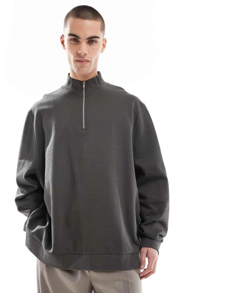 ASOS ASOS DESIGN essential sweatshirt with quarter zip in khaki 1