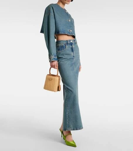 Prada Panier Mini woven leather-trimmed bucket bag 5
