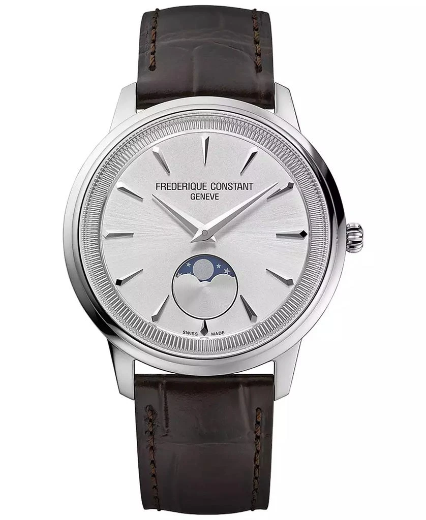 Frederique Constant Men's Swiss Moneta Moonphase Brown Leather Strap Watch 37mm 1