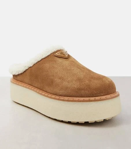 Prada Evolve shearling-lined suede platform mules 5