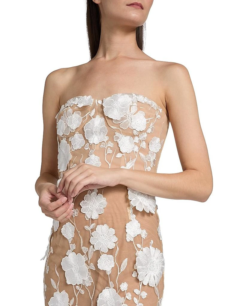 BRONX AND BANCO Jasmine Blanc Floral Appliqué Column Gown 6