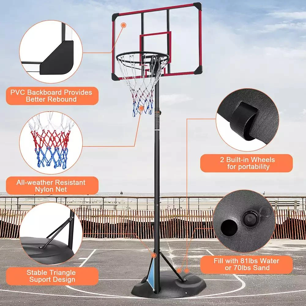 Streamdale Furniture Streamdale Adjustable 7.5-9.2FT Basketball Hoop with Backboard 
Wheels 4