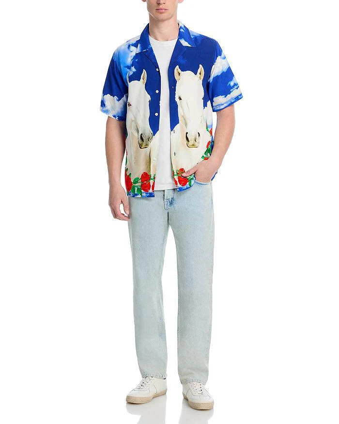 Pleasures White Horse Regular Fit Printed Camp Shirt 2