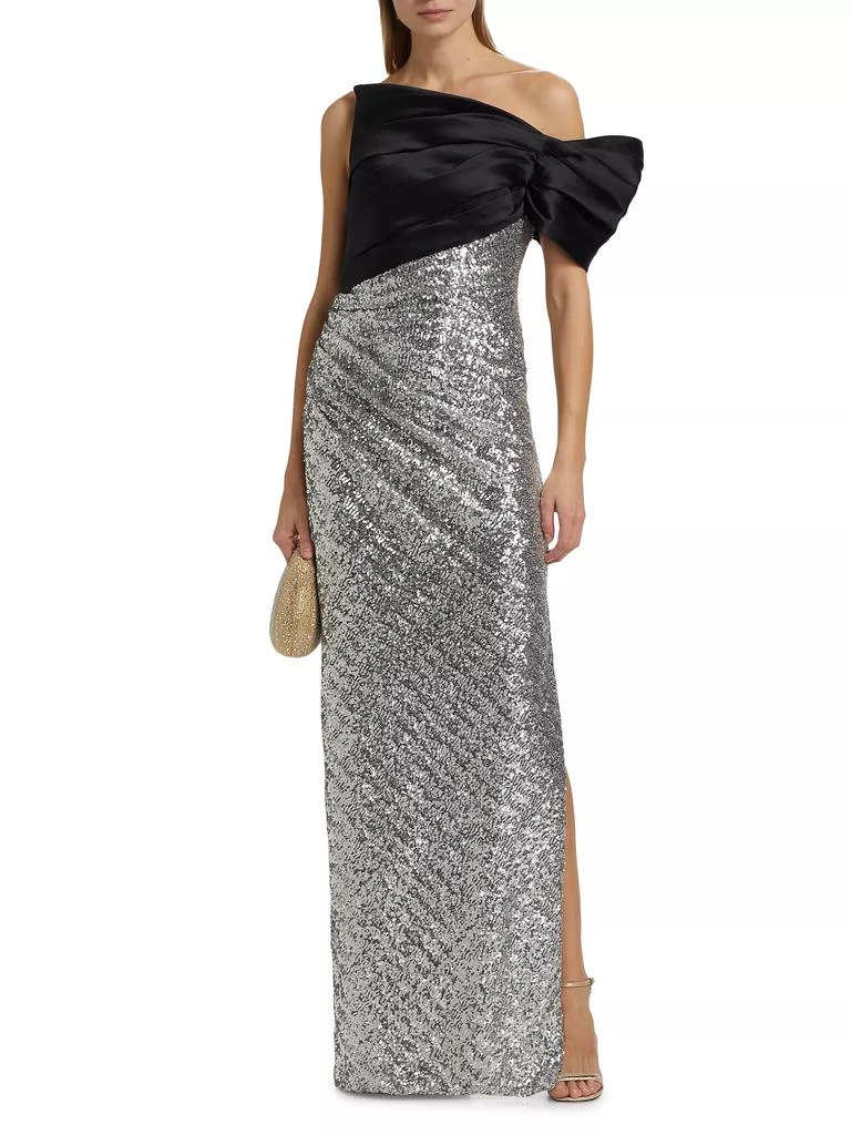 Pamella Roland Satin Sequined One-Shoulder Column Gown 3