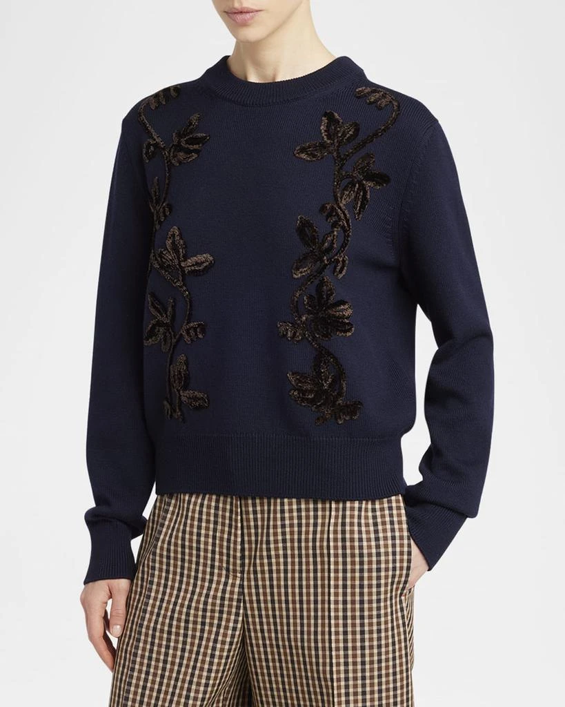 Jil Sander Velvet Floral Embroidered Merino Crewneck Sweater 4