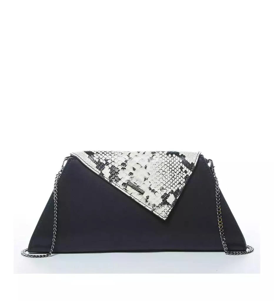 SUSU Black Leather Clutch Bag Unique Snakeskin Evening Purse Women
s Handbag