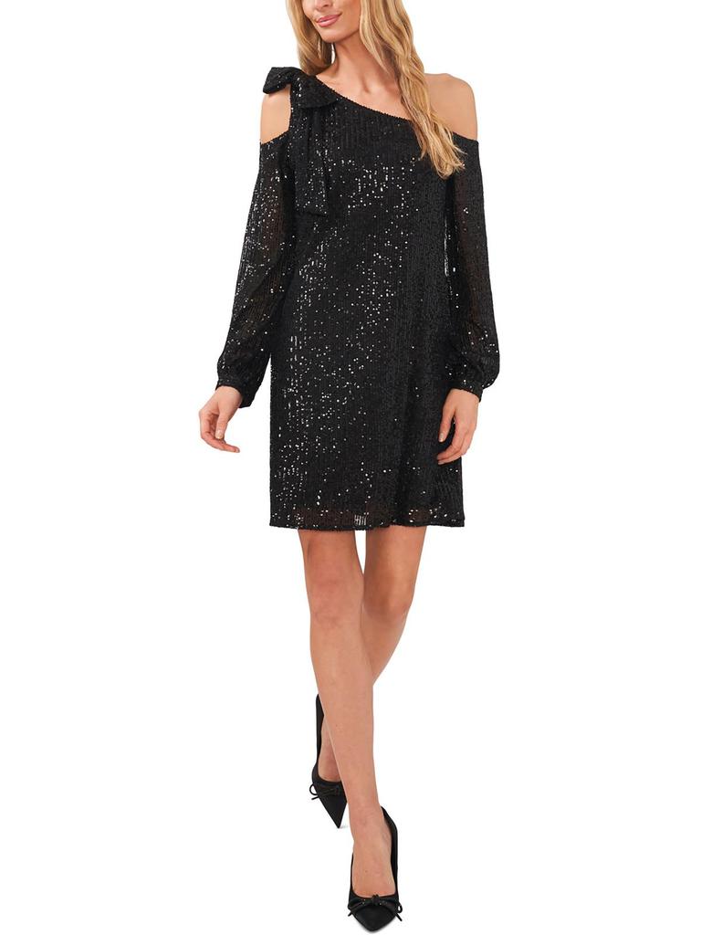 CeCe Womens Sequined One Shoulder Cocktail and Party Dress