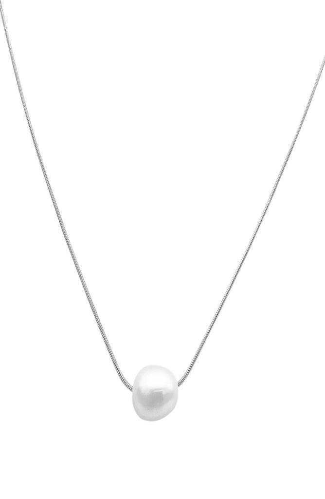 Adornia White Rhodium Plated 10mm Freshwater Pearl Pendant Necklace