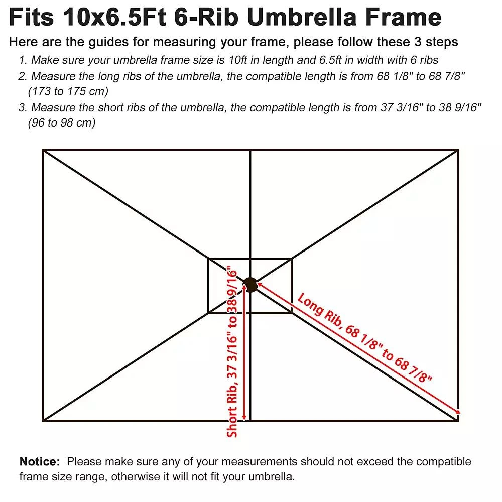 Yescom 10x6ft Universal Replacement Umbrella Canopy with Tippet Top Cover Patio Beach 4