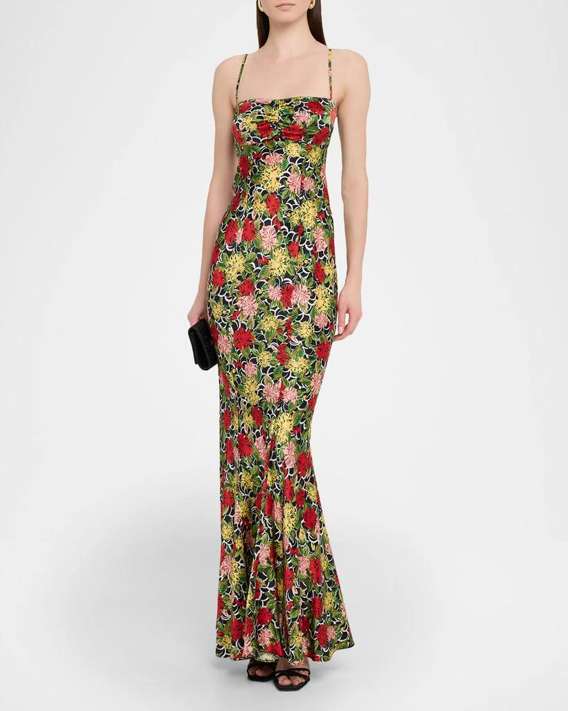 Saloni Renee Long Floral Silk Spaghetti-Strap Dress 2