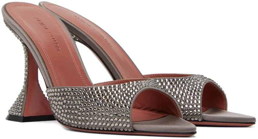 Amina Muaddi Gray Caroline Crystal Heeled Sandals 4