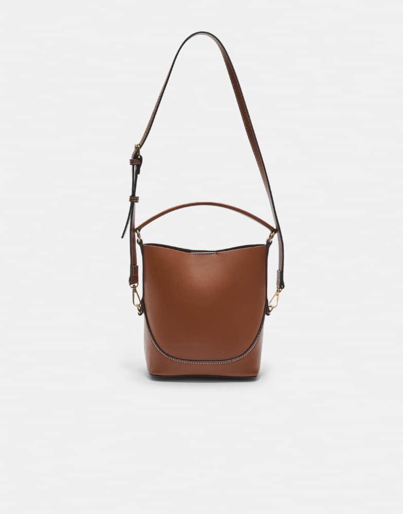 Stradivarius Stradivarius mini bucket bag with strap in pale camel
