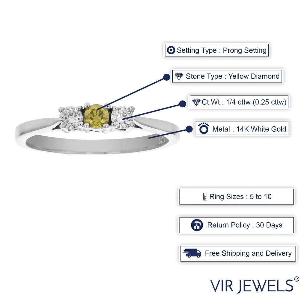Vir Jewels 1/4 cttw 3 Stone Yellow and White Diamond Engagement Ring 14K White Gold 3